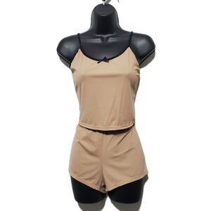 Sleeveless Women's Tan Cami Top & Shorts Loungewear Pjs 2Pc Set Size XL